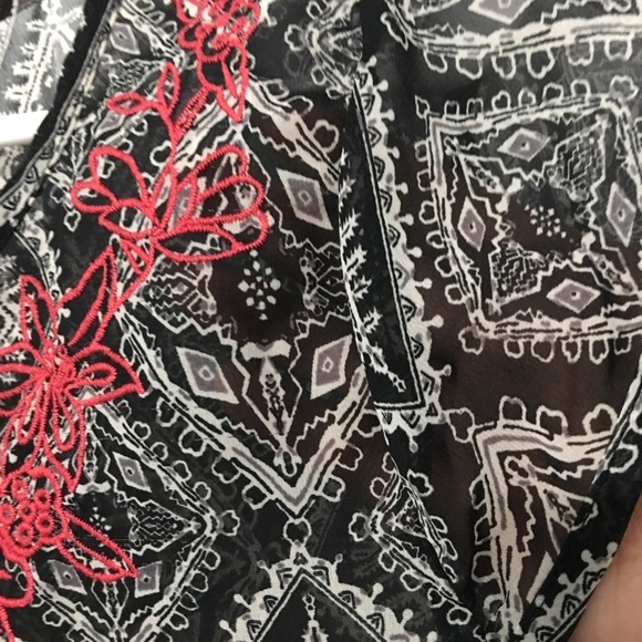 ASOS Embroidered Sheer Black Printed Blouse - Picture 3 of 6